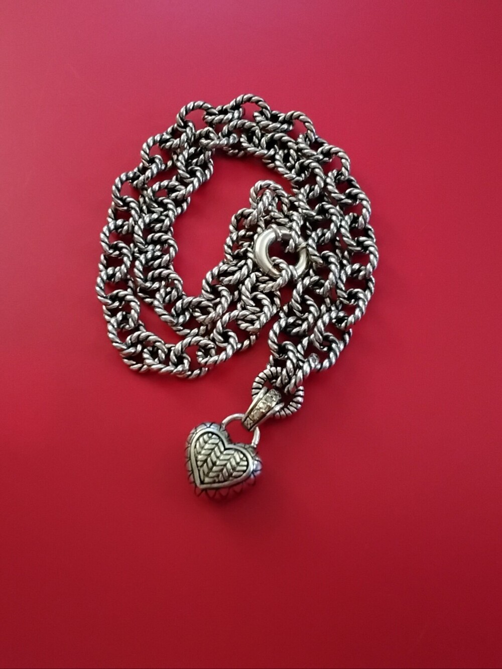 Sterling Silver & 14k Diamond Choker Necklace w/ Heart Pendant CJI Jewelry